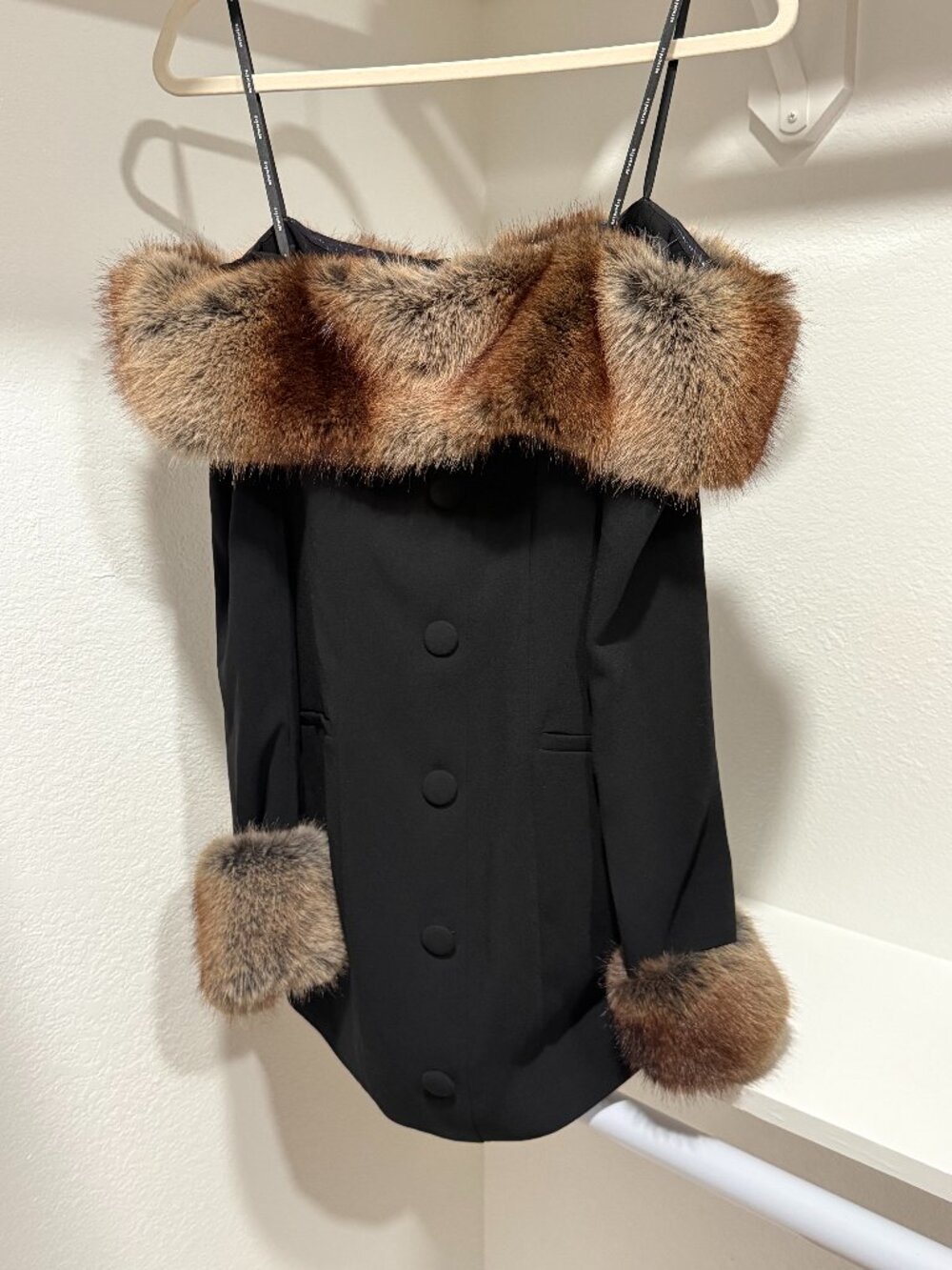 NWT Retrofête Elspeth Faux Fur Mini Dress Black XS